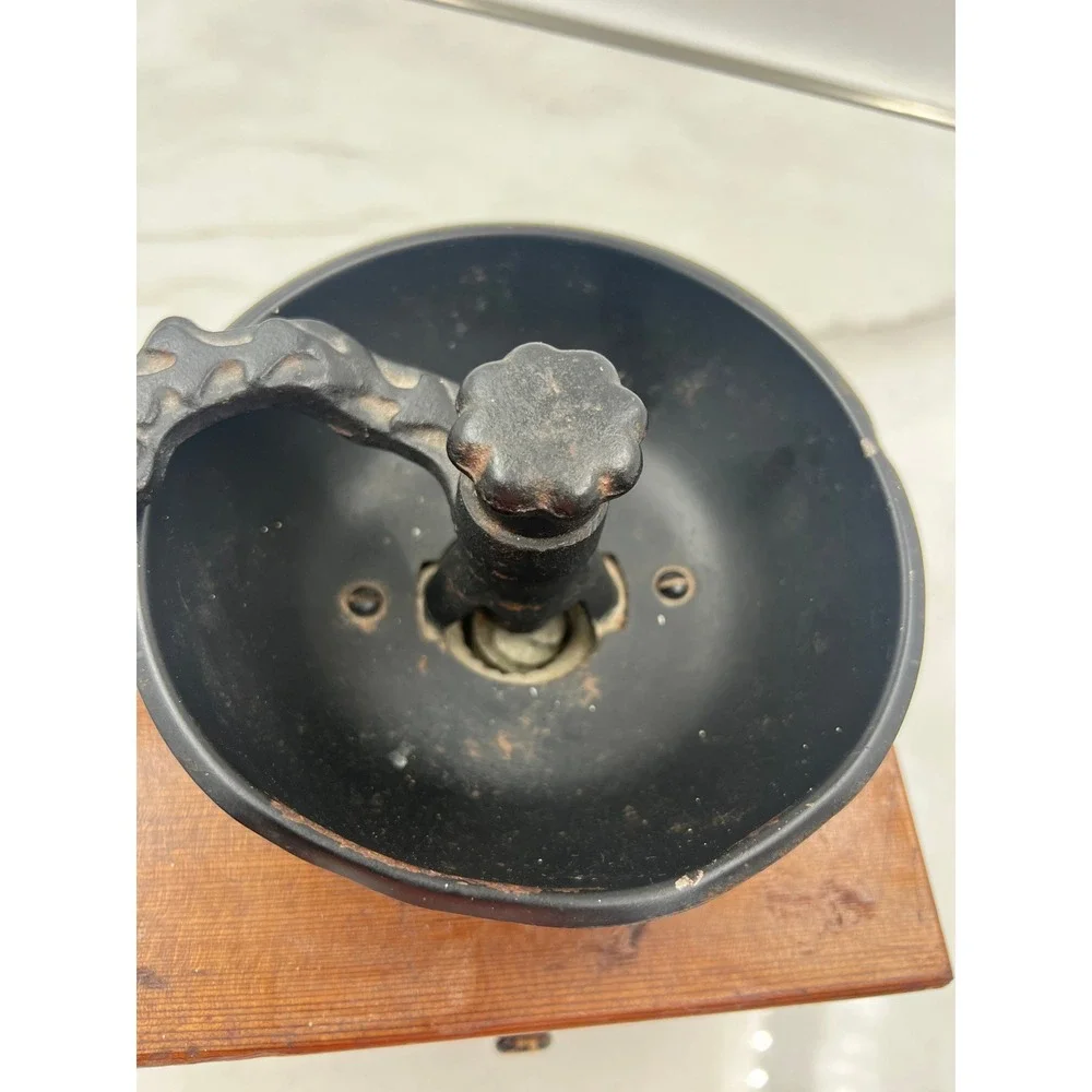 Vintage Olde Thompson Wood Coffee Mill Manual Hand Crank Grinder Cast Iron Black